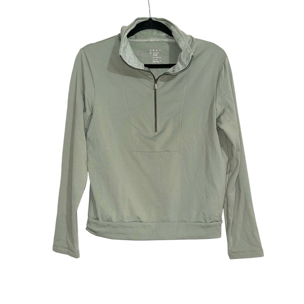 ADAY Like A Fleece Light Green 1/4 Zip Pullover Sweater SMALL
